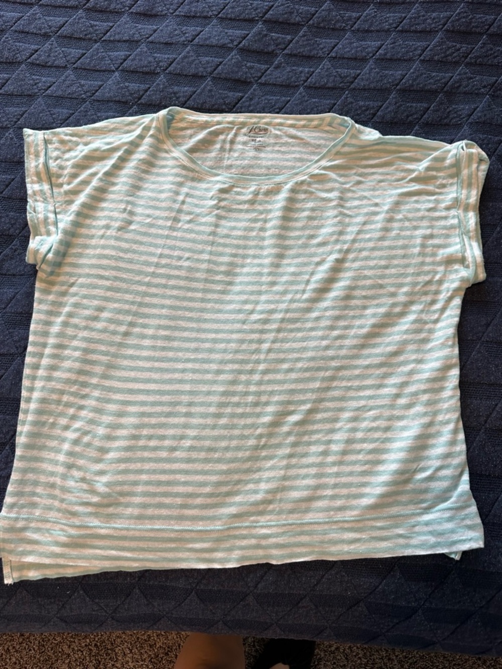J. Crew Mint and White Striped Short Sleeve Tee